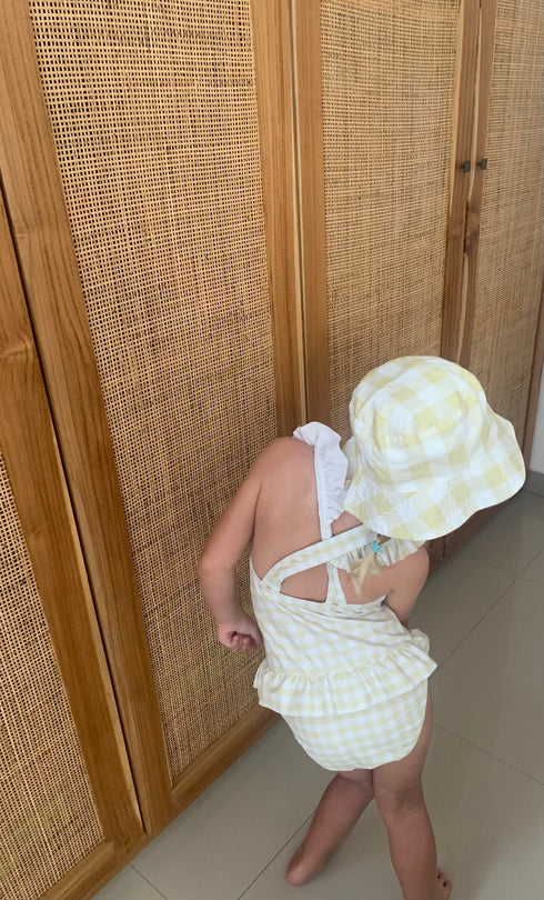Kidly Recycled Frill Swimsuit - Pear Gingham